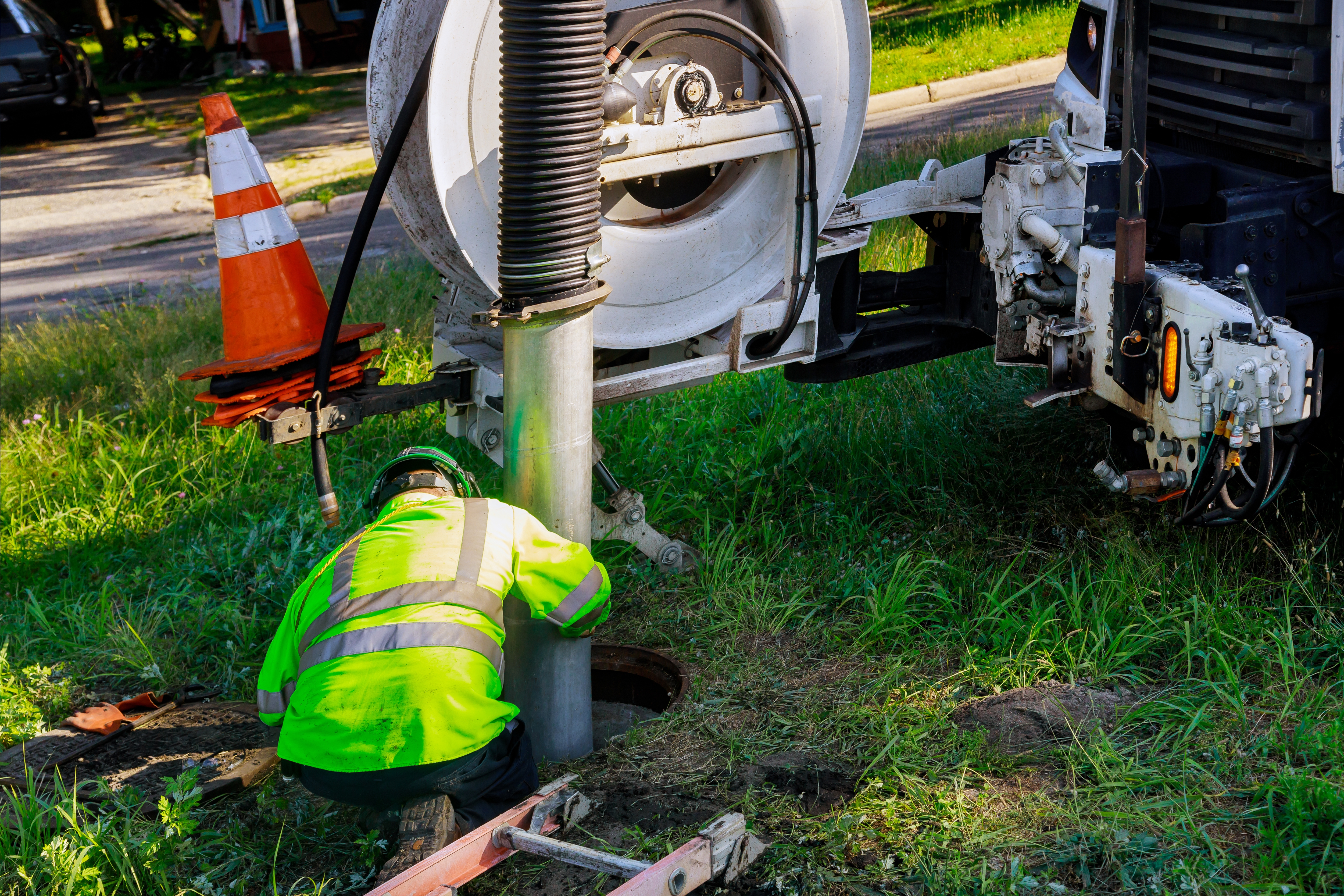 Man repairing a sewer line