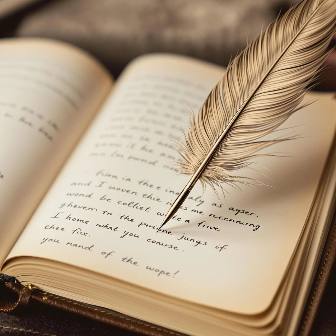 An open book and a writing quill