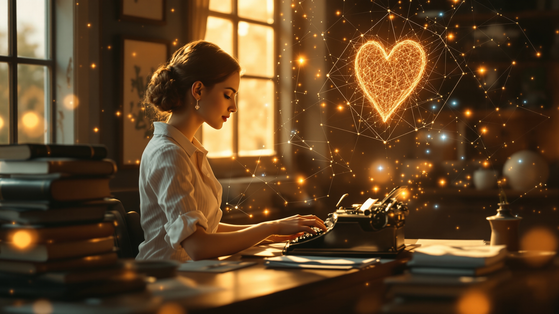 A woman using an Ai assistant to help her write her book