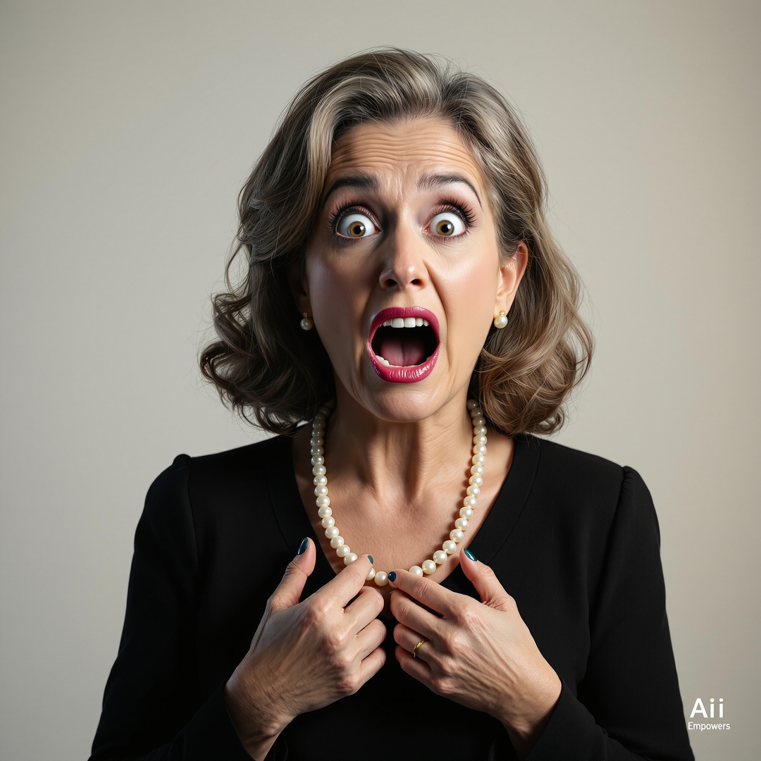 woman clutching her pearls that someone is using ai for content