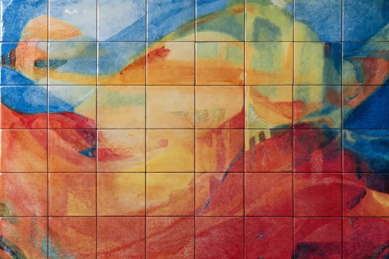 Abstract watercolor on ceramic tile