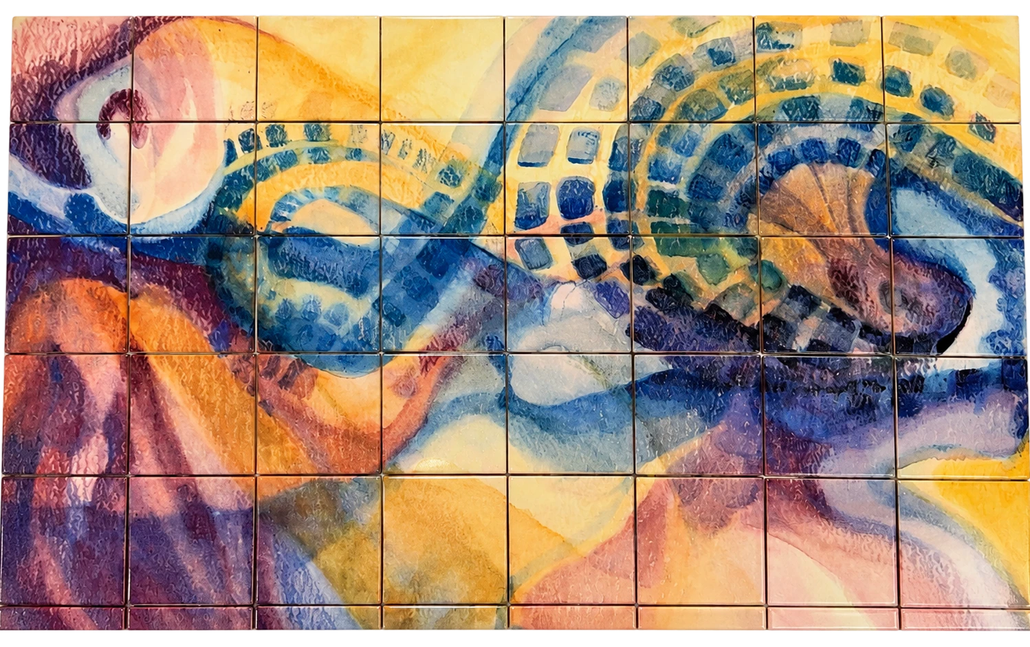 Blue and gold abstract on ceramic tile