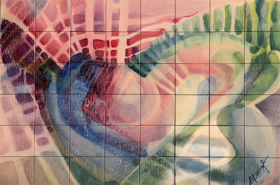 Abstract watercolor on ceramic tile