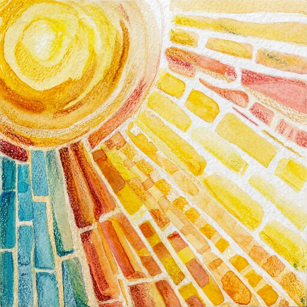 Watercolor sunrise on ceramic tile