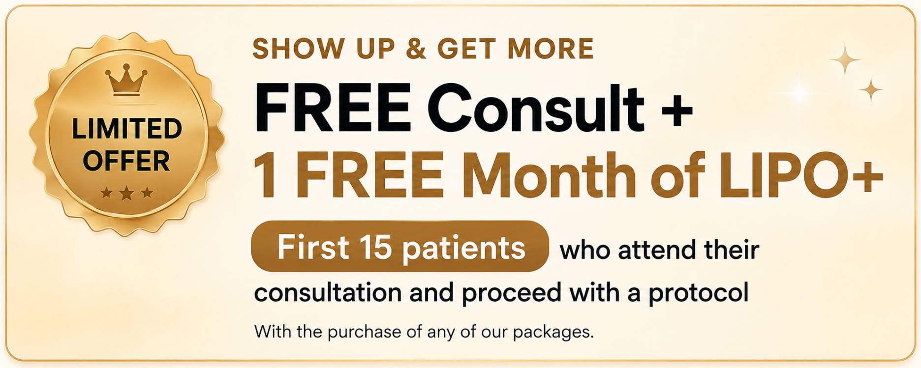 Free Consult + 1 Free Month of LIPO+ — first 15 patients who attend their consultation as scheduled