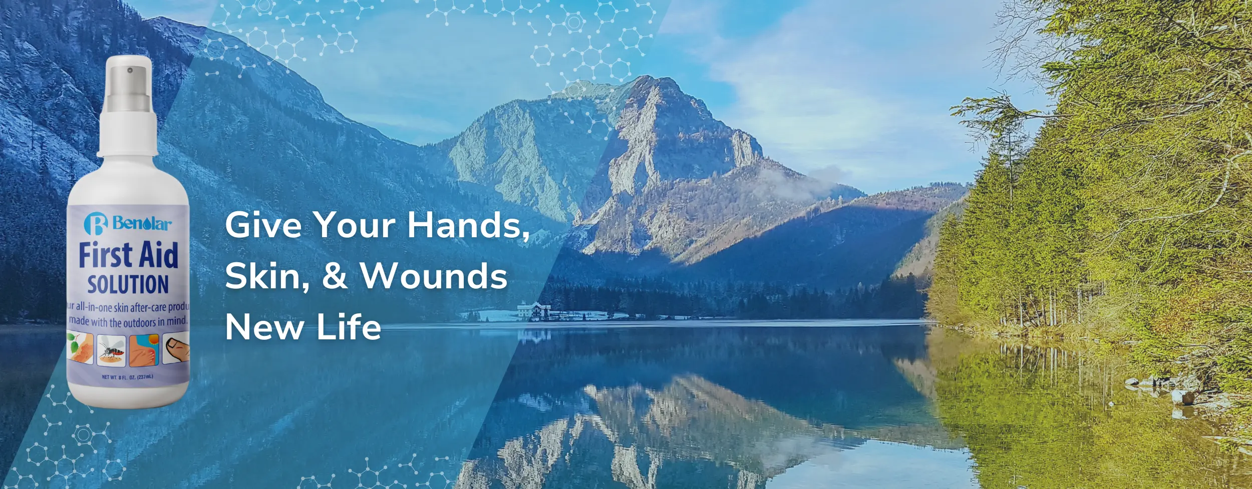 Beautiful mountains in nature wit Benolar First Aid