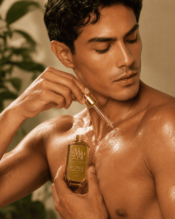 RUMÉA campaign photo, luminous skin finish