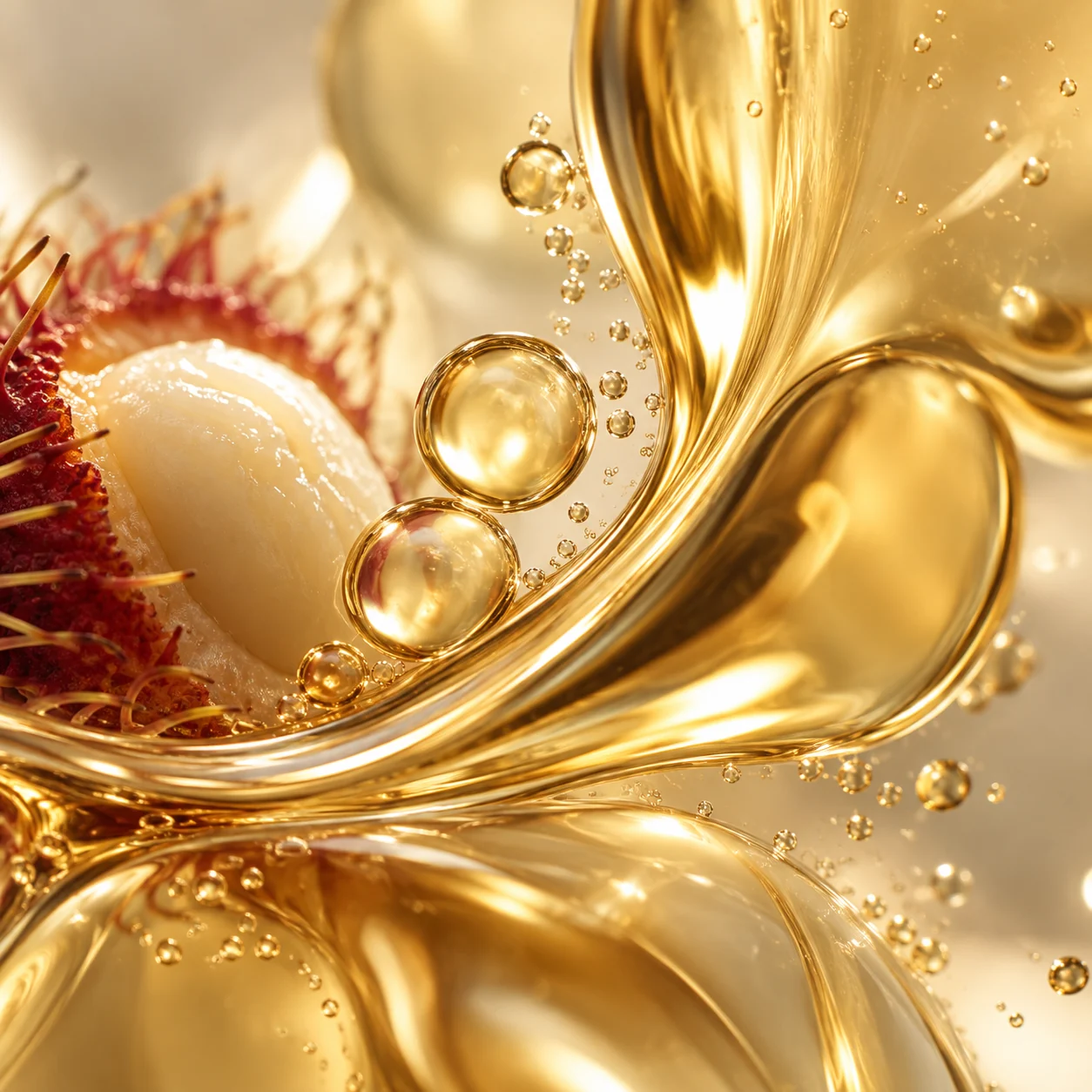 Fresh rambutan fruit and tropical foliage