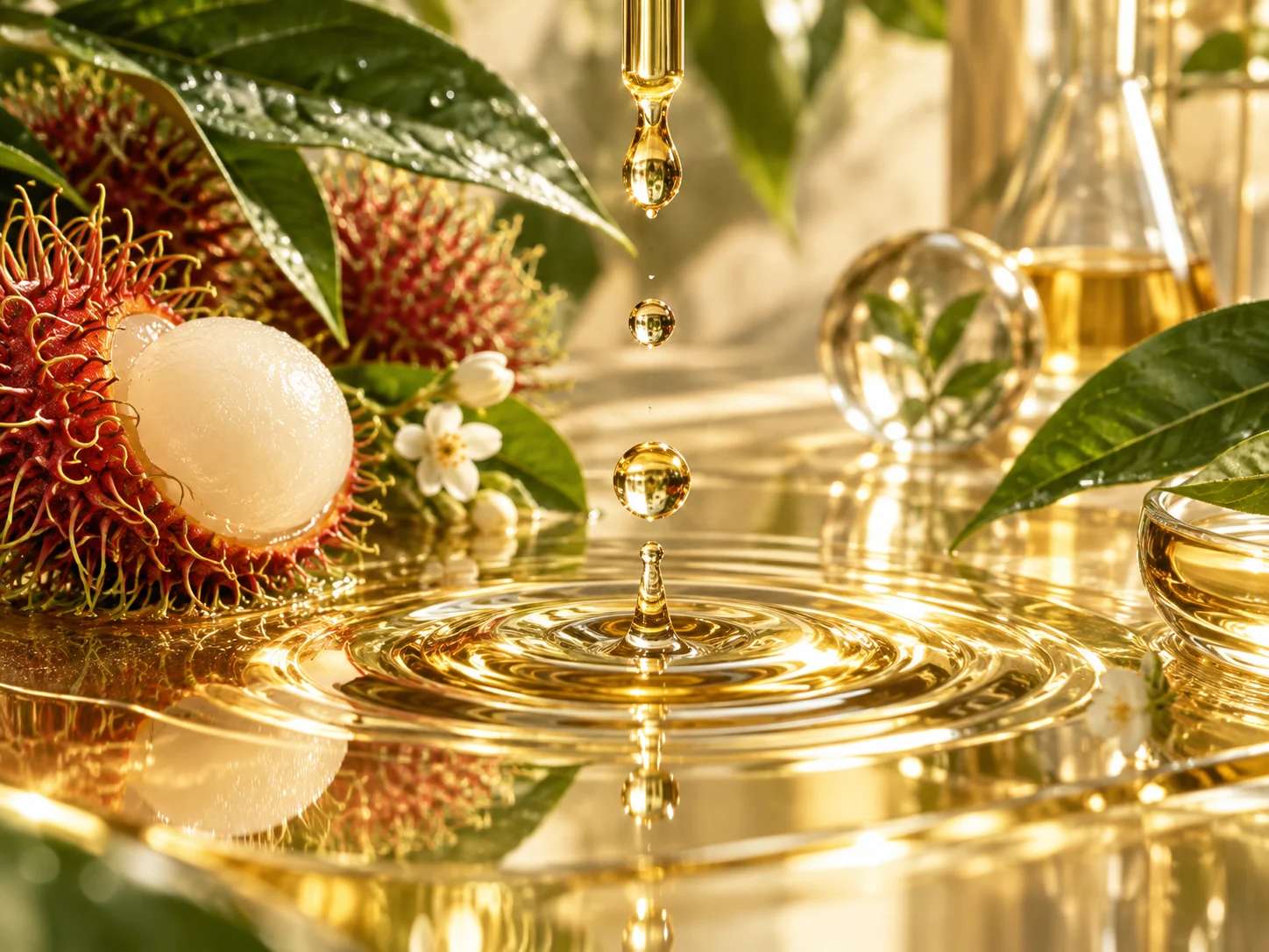 Basket overflowing with fresh rambutan fruit