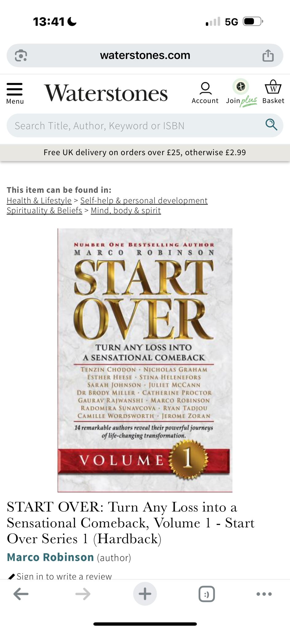 Start Over Volume 1 hardback listed at Waterstones
