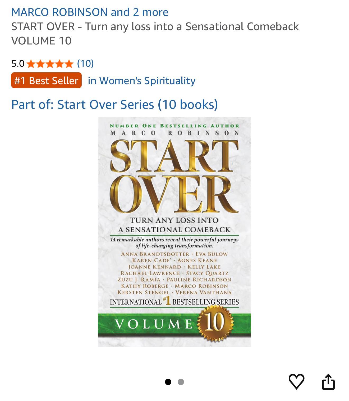 Amazon product page for Start Over Volume 10 with the number one Best Seller badge in Women's Spirituality