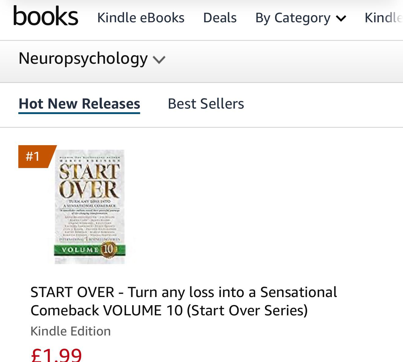 Amazon Hot New Releases chart, Neuropsychology category, with Start Over Volume 10 at number one
