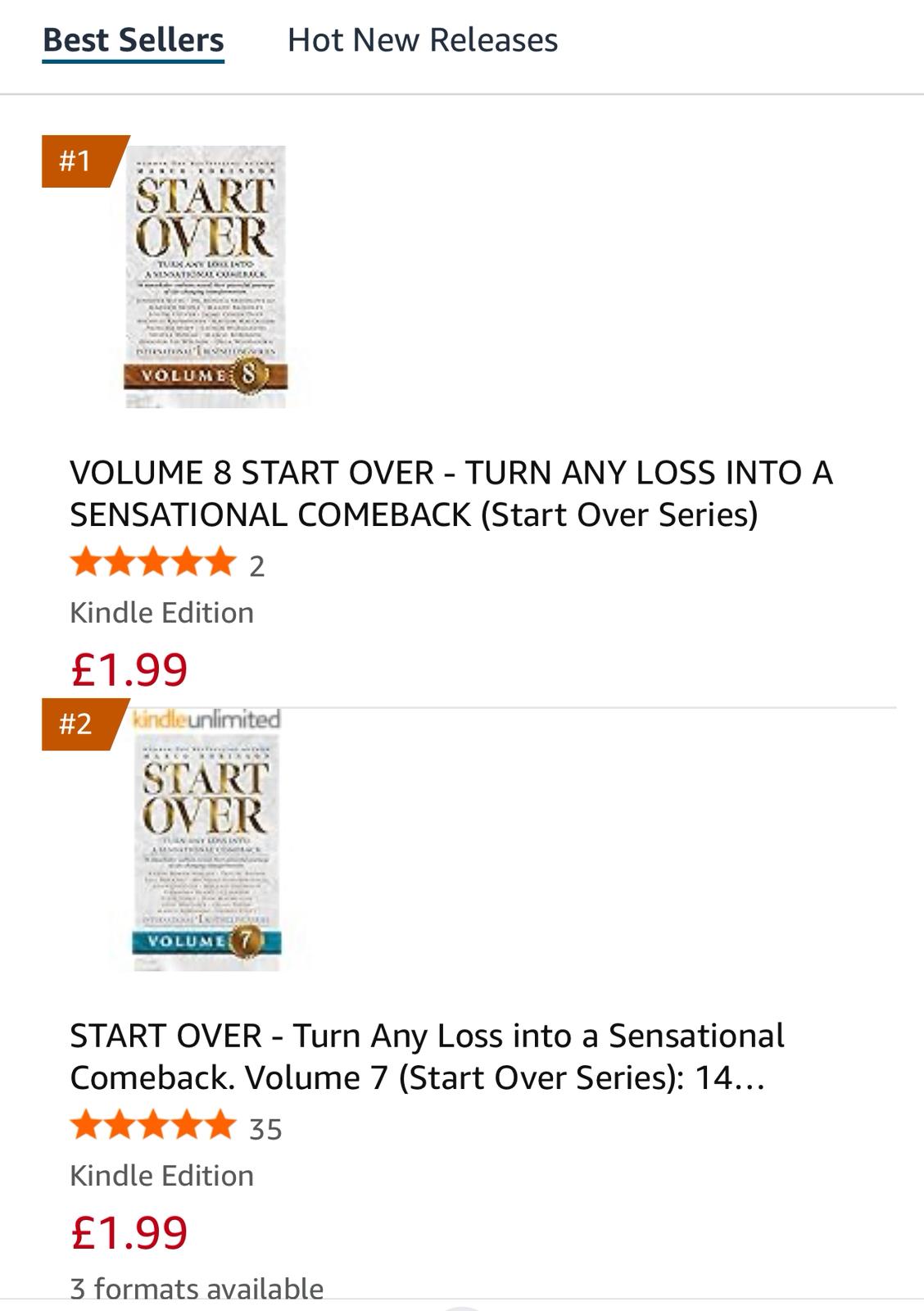 Amazon Best Sellers chart with Start Over Volume 8 at number one and Volume 7 at number two