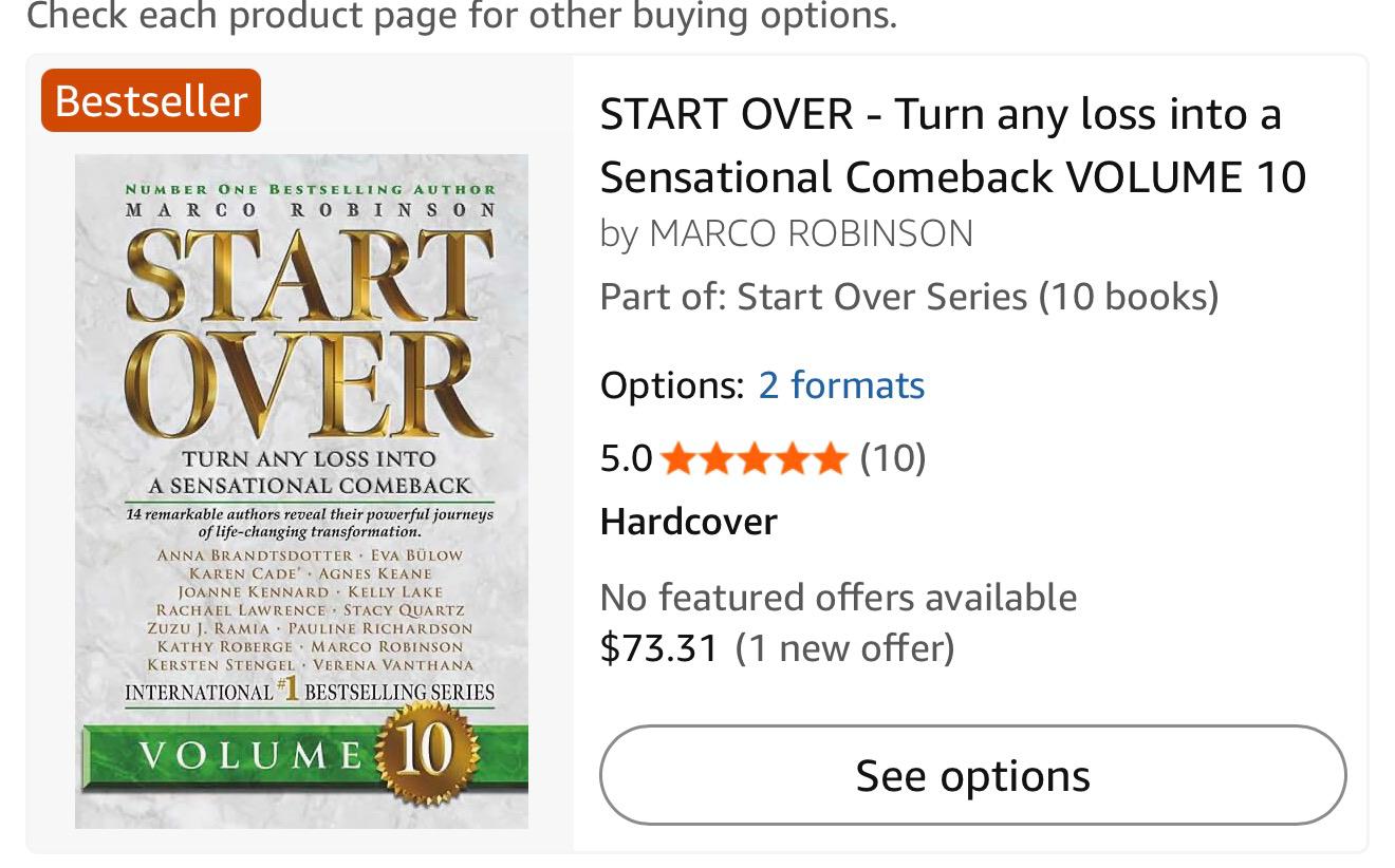 Amazon listing for the Start Over Volume 10 hardcover with the Bestseller badge