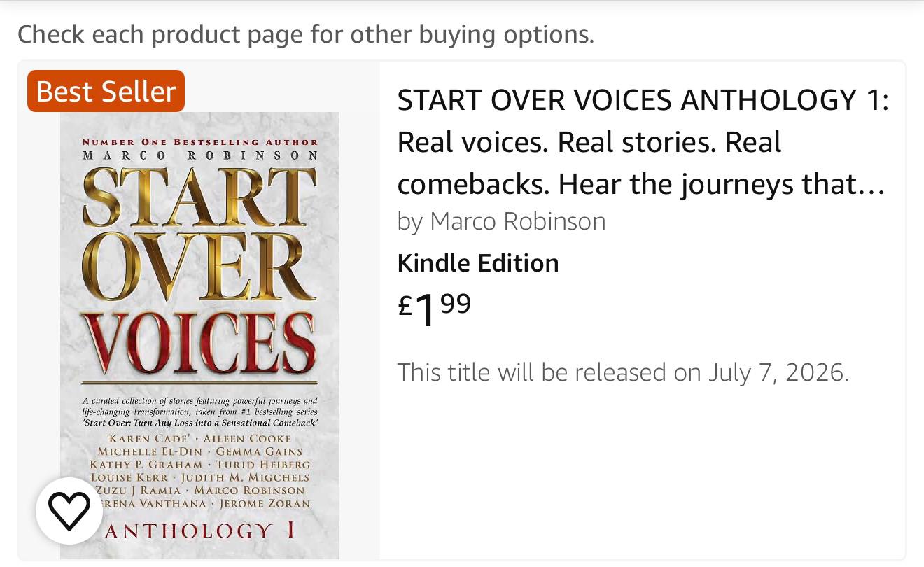 Amazon listing for Start Over Voices Anthology 1 with the Best Seller badge