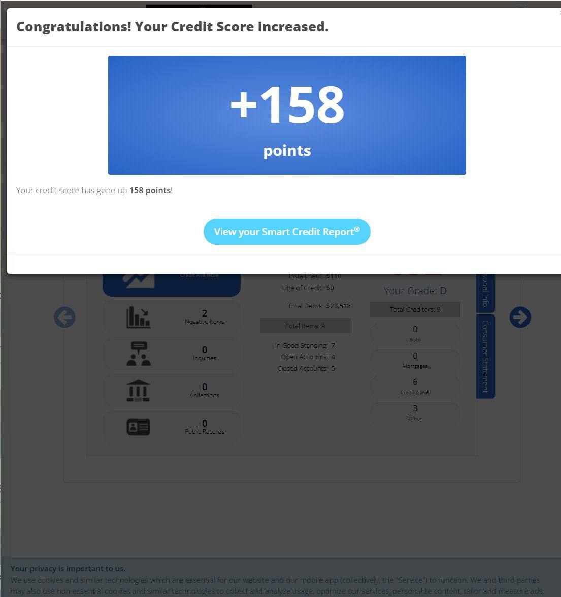 Verified client credit result