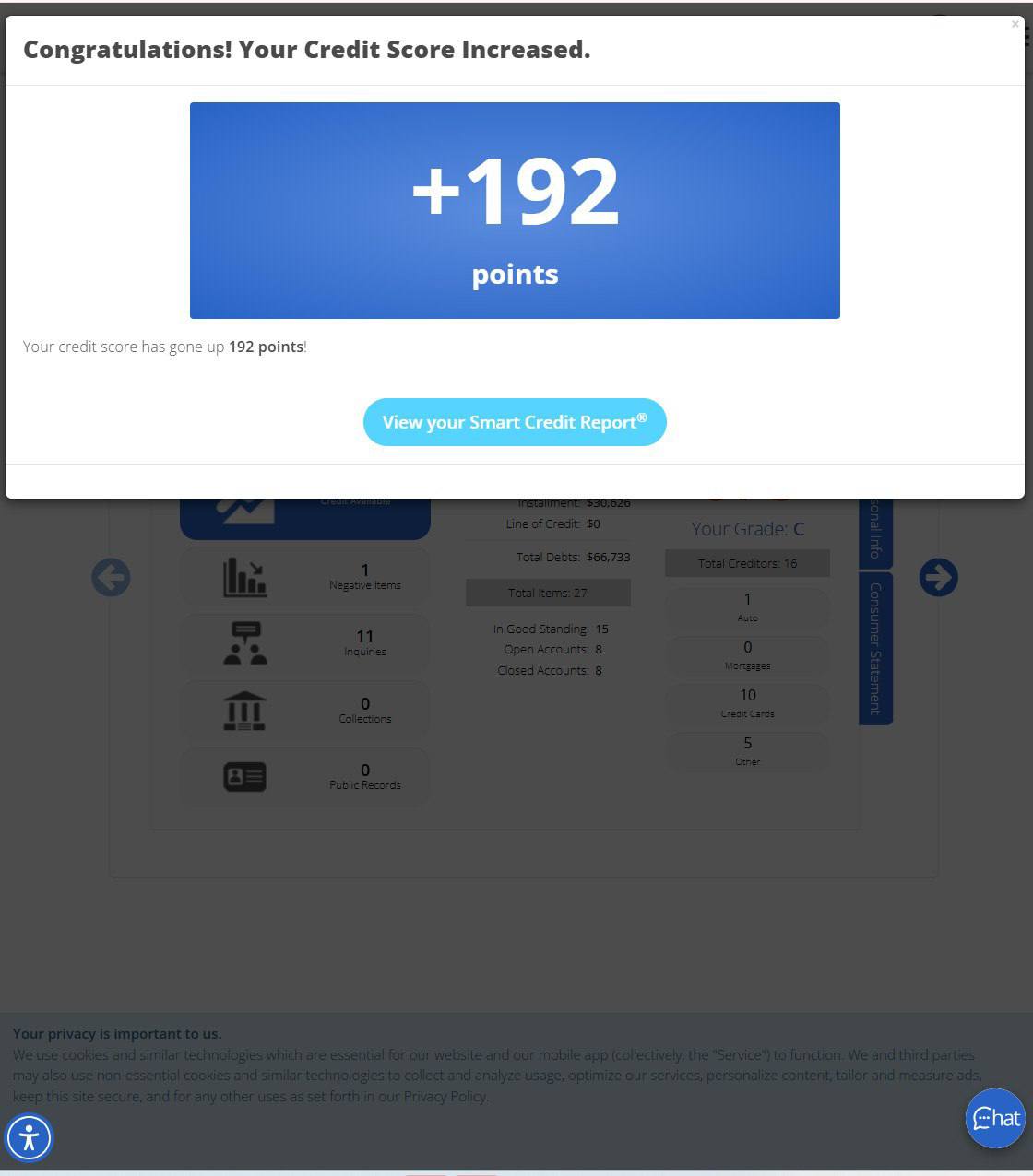 Verified client credit result
