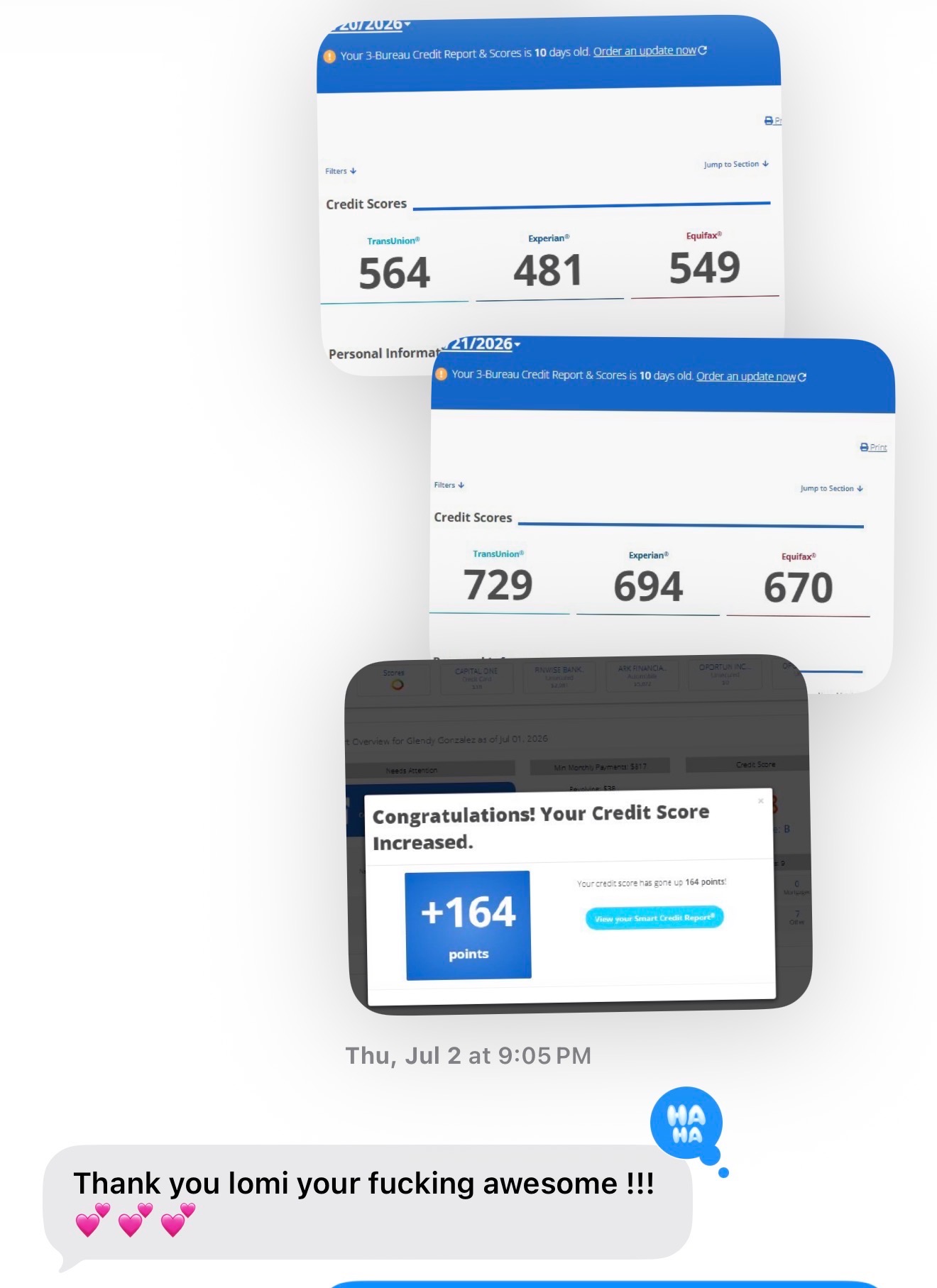 Verified client credit result