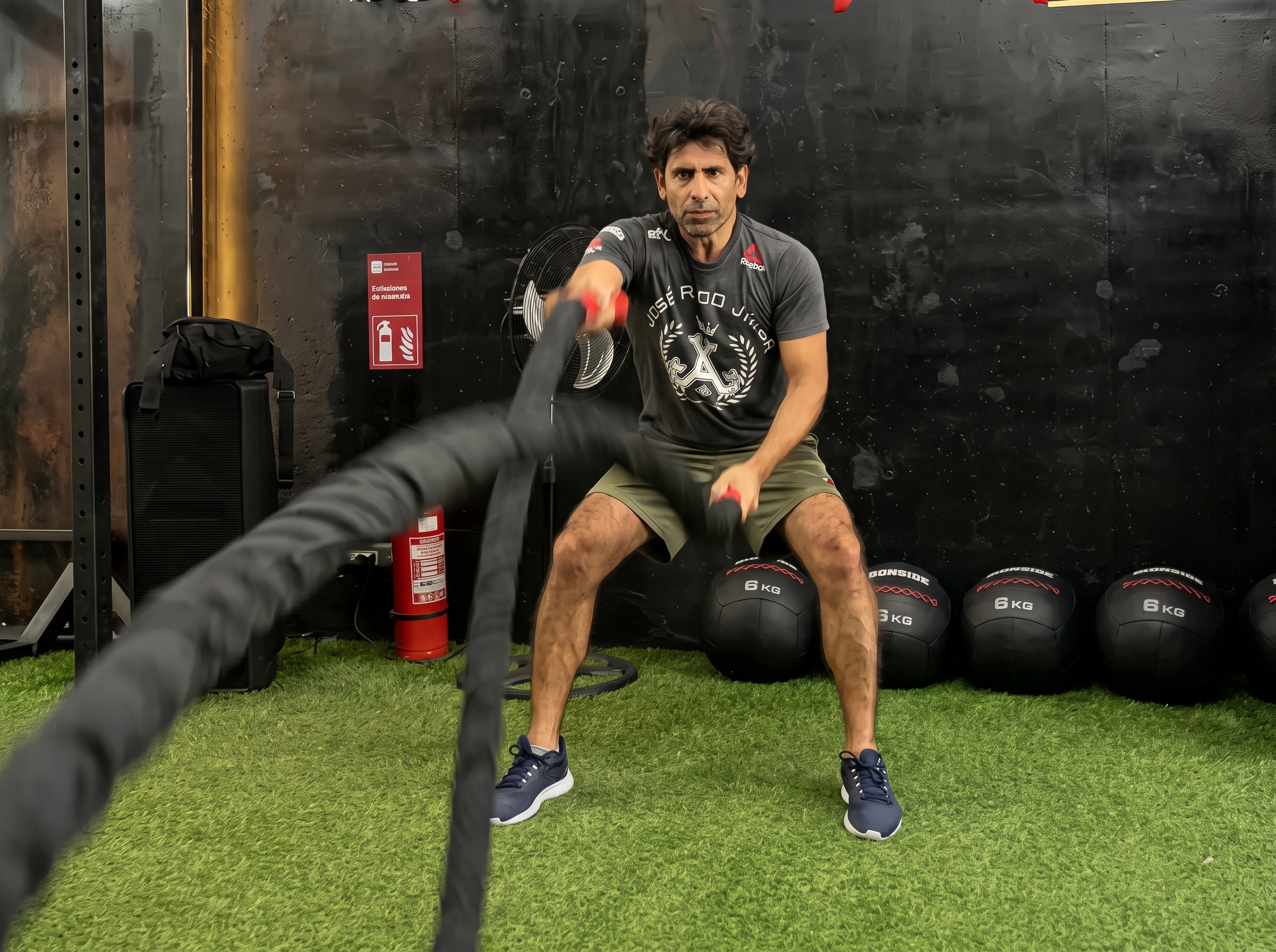 Clase grupal de entrenamiento funcional con mancuernas