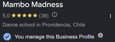 Mambo Madness Google business profile with 39 reviews two weeks later