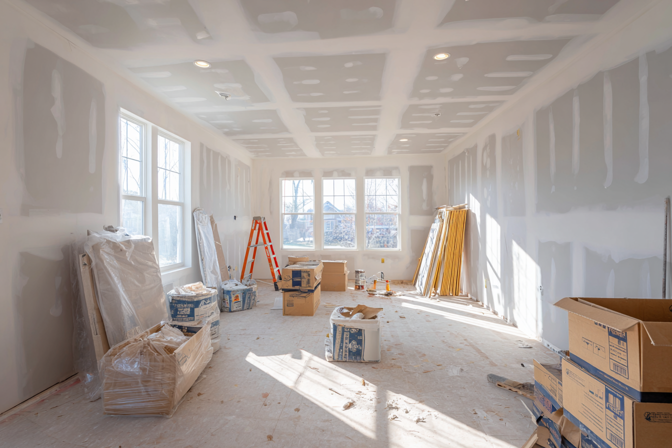Professional drywall repair work in progress