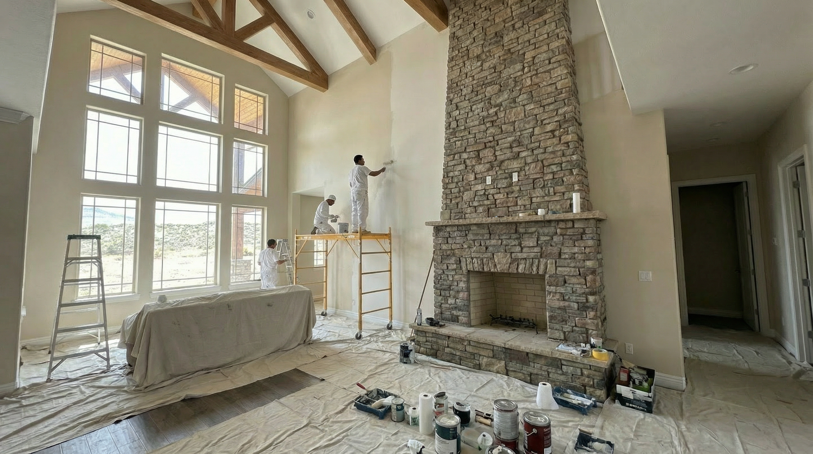 Professional drywall installation crew at work