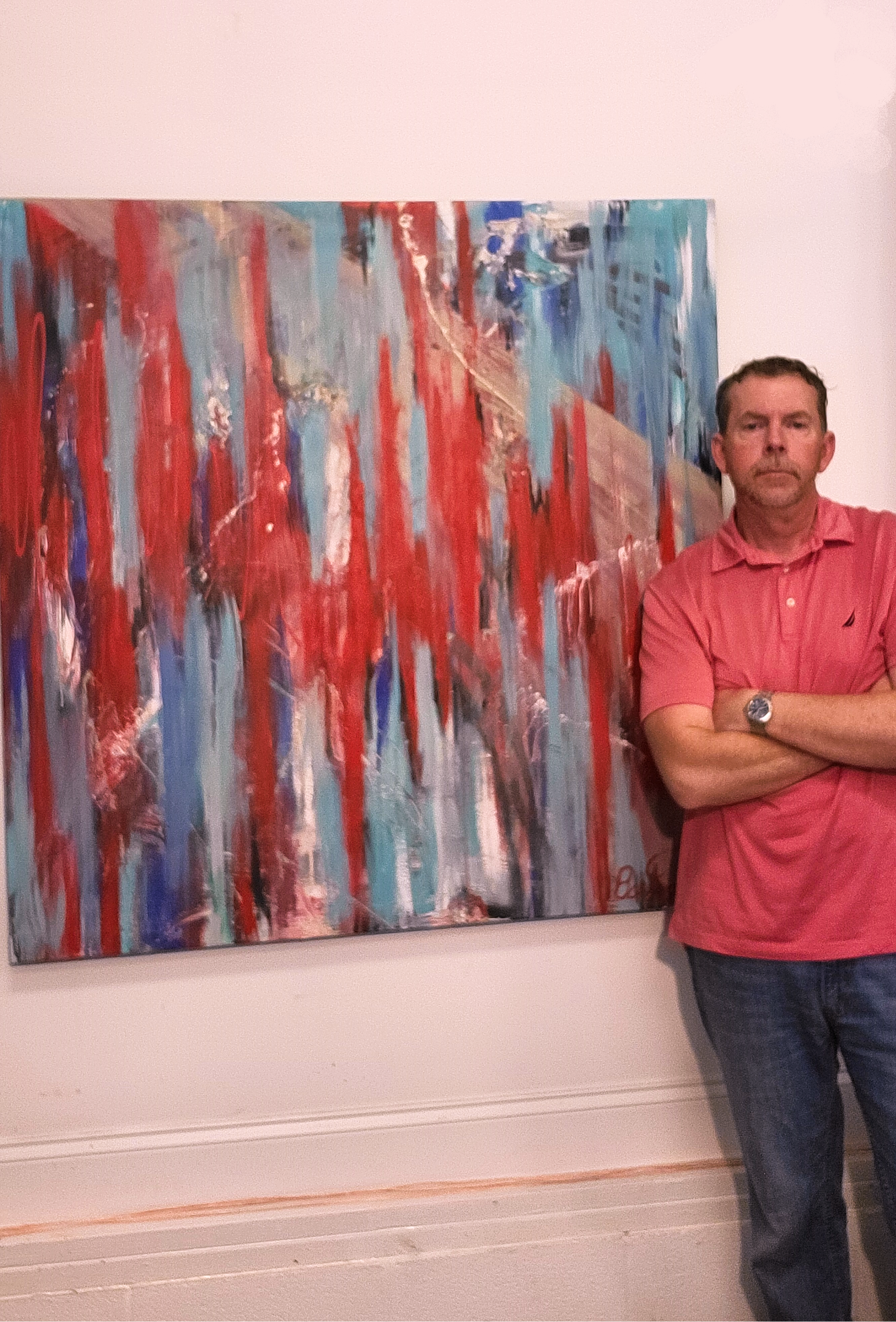 Large abstract paintings by Christophaer Bartosik displayed in a luxury modern spaces