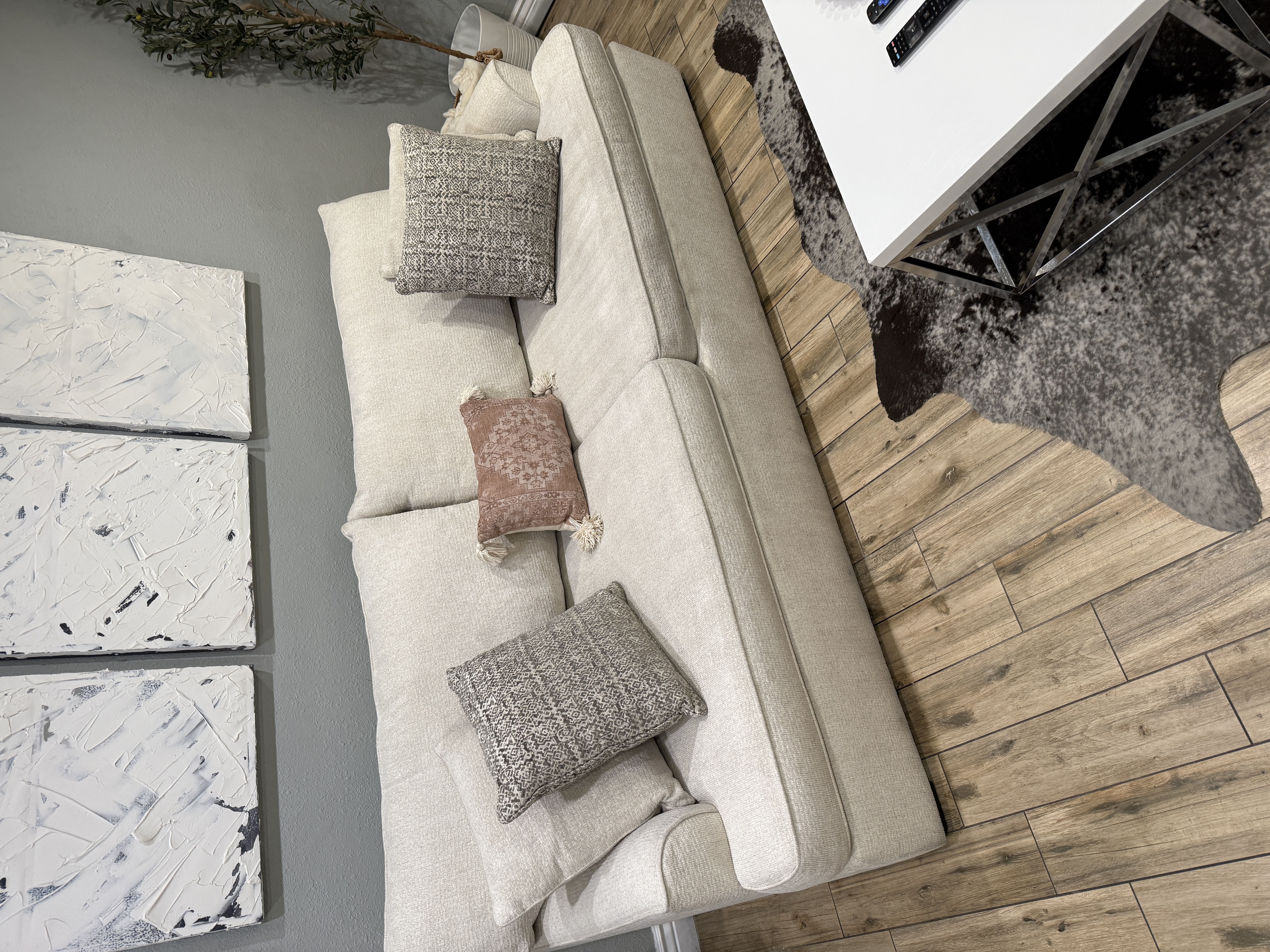 The same couch after professional cleaning by Cade's Carpet & Floor Care