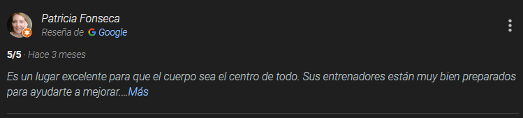 Rese&ntilde;a de Google de un cliente de Cross Funcional 30' Terrassa