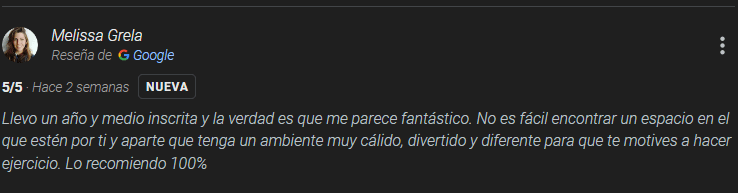Rese&ntilde;a de Google de un cliente de Cross Funcional 30' Terrassa