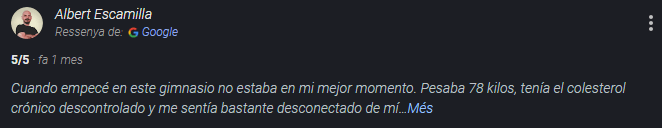 Rese&ntilde;a de Google de un cliente de Cross Funcional 30' Terrassa