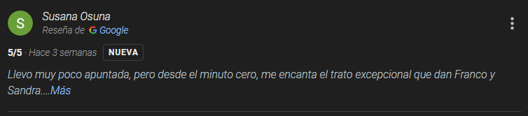 Rese&ntilde;a de Google de un cliente de Cross Funcional 30' Terrassa