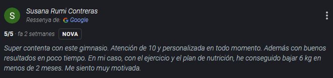 Rese&ntilde;a de Google de un cliente de Cross Funcional 30' Terrassa