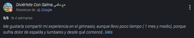 Rese&ntilde;a de Google de un cliente de Cross Funcional 30' Terrassa