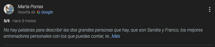 Rese&ntilde;a de Google de un cliente de Cross Funcional 30' Terrassa
