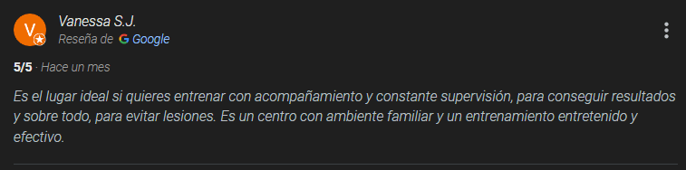 Rese&ntilde;a de Google de un cliente de Cross Funcional 30' Terrassa