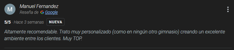 Rese&ntilde;a de Google de un cliente de Cross Funcional 30' Terrassa