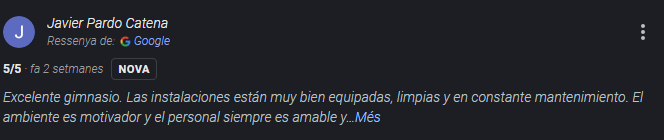 Rese&ntilde;a de Google de un cliente de Cross Funcional 30' Terrassa