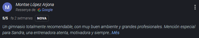 Rese&ntilde;a de Google de un cliente de Cross Funcional 30' Terrassa