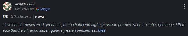 Rese&ntilde;a de Google de un cliente de Cross Funcional 30' Terrassa