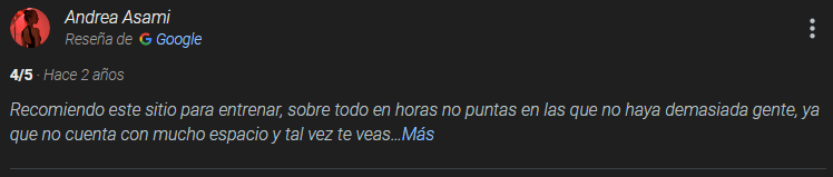Rese&ntilde;a de Google de un cliente de Cross Funcional 30' Terrassa