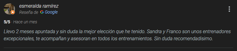Rese&ntilde;a de Google de un cliente de Cross Funcional 30' Terrassa