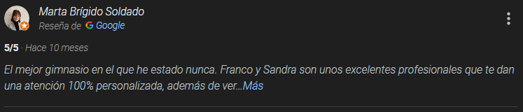 Rese&ntilde;a de Google de un cliente de Cross Funcional 30' Terrassa
