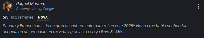 Rese&ntilde;a de Google de un cliente de Cross Funcional 30' Terrassa