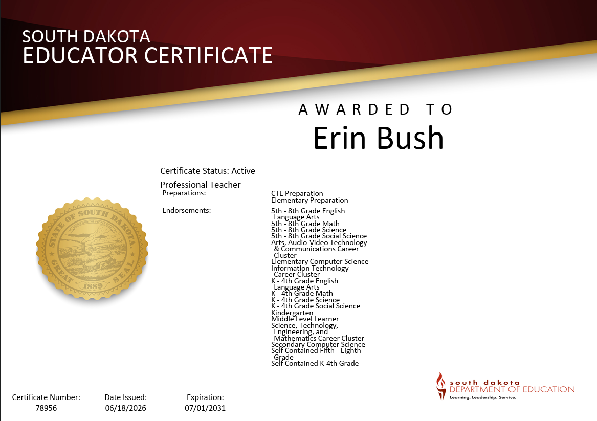 Erin Bush Certificate