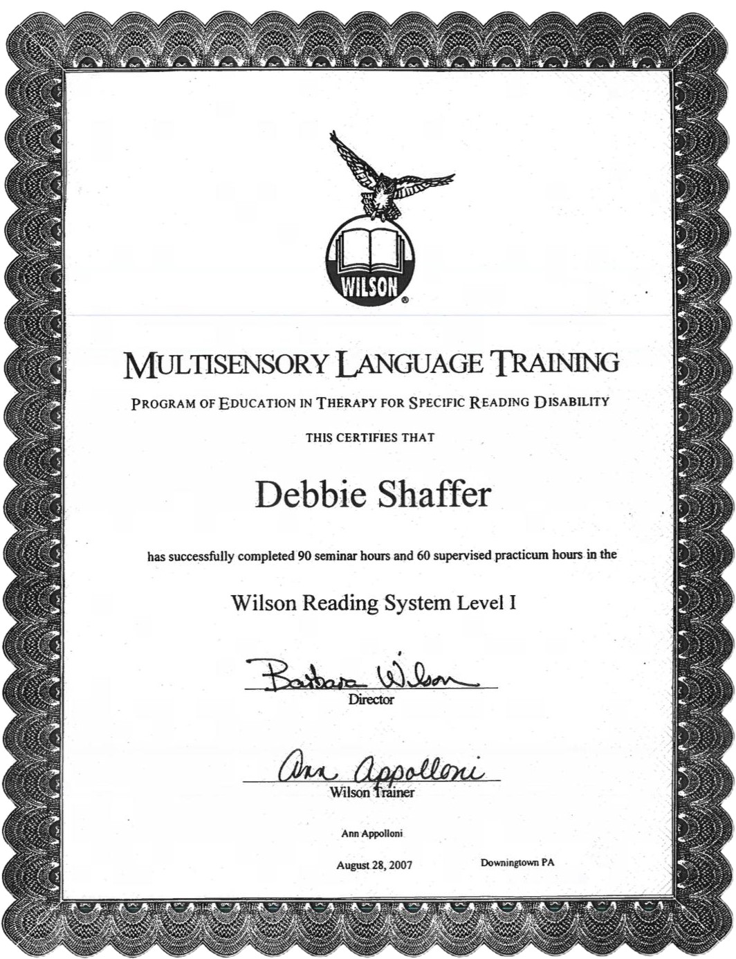 Debbie Shaffer Certificate 2
