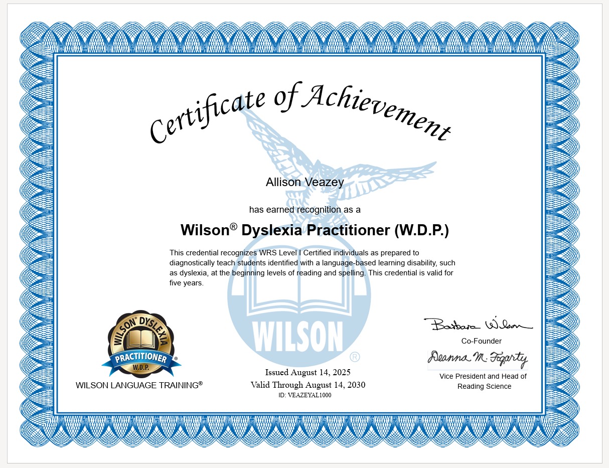 Allison Vaezy Certificate