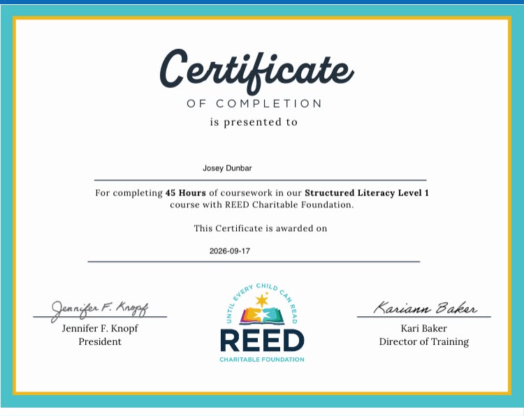 Josey Dunbar Certificate