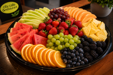 Fresh fruit platter prepared for a catering order
