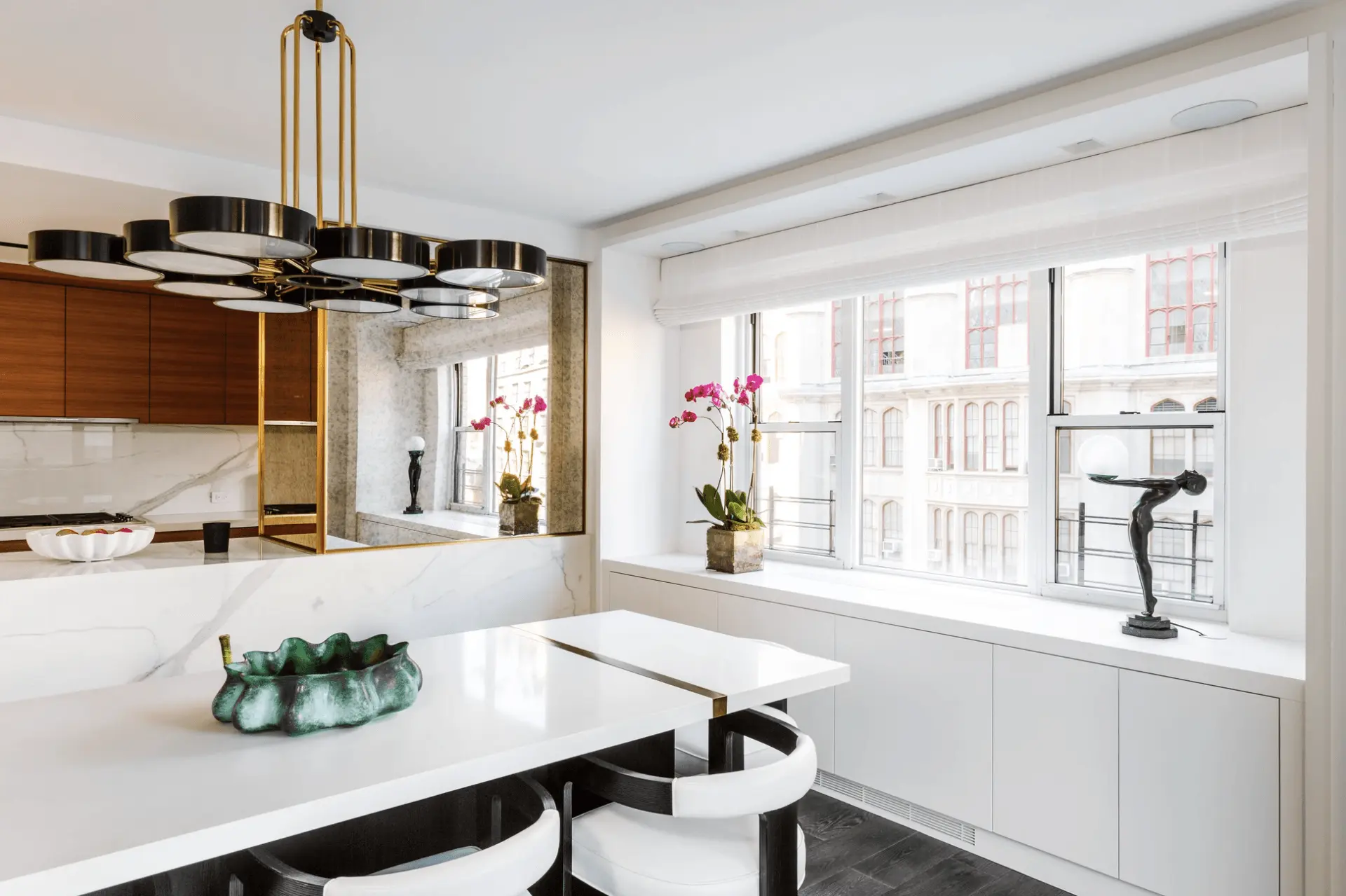 Invisible built-in speakers in a renovated Manhattan kitchen, flush overhead